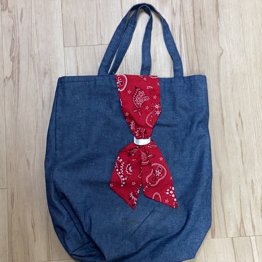 Blue Denim Red Bandana Scarf Tie Accent Tote Bag Western Cowgirl Country